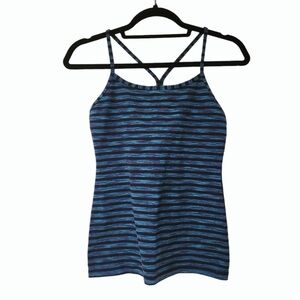 lululemon athletica Racerback Power Y Tank Top Turquoise Blue Stripe Size 10